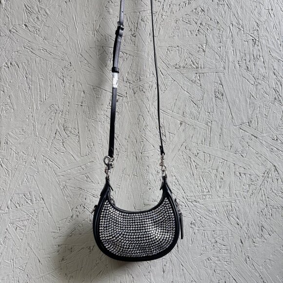 COACH Jonie crystals top handle clutch mini crossbody bag -Silver /Black - Picture 5 of 17